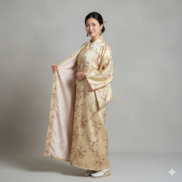 Vintage Asian Silk Satin Robe Jacket Gold Black Embroidered Floral Kimono Coat - Picture 1 of 10